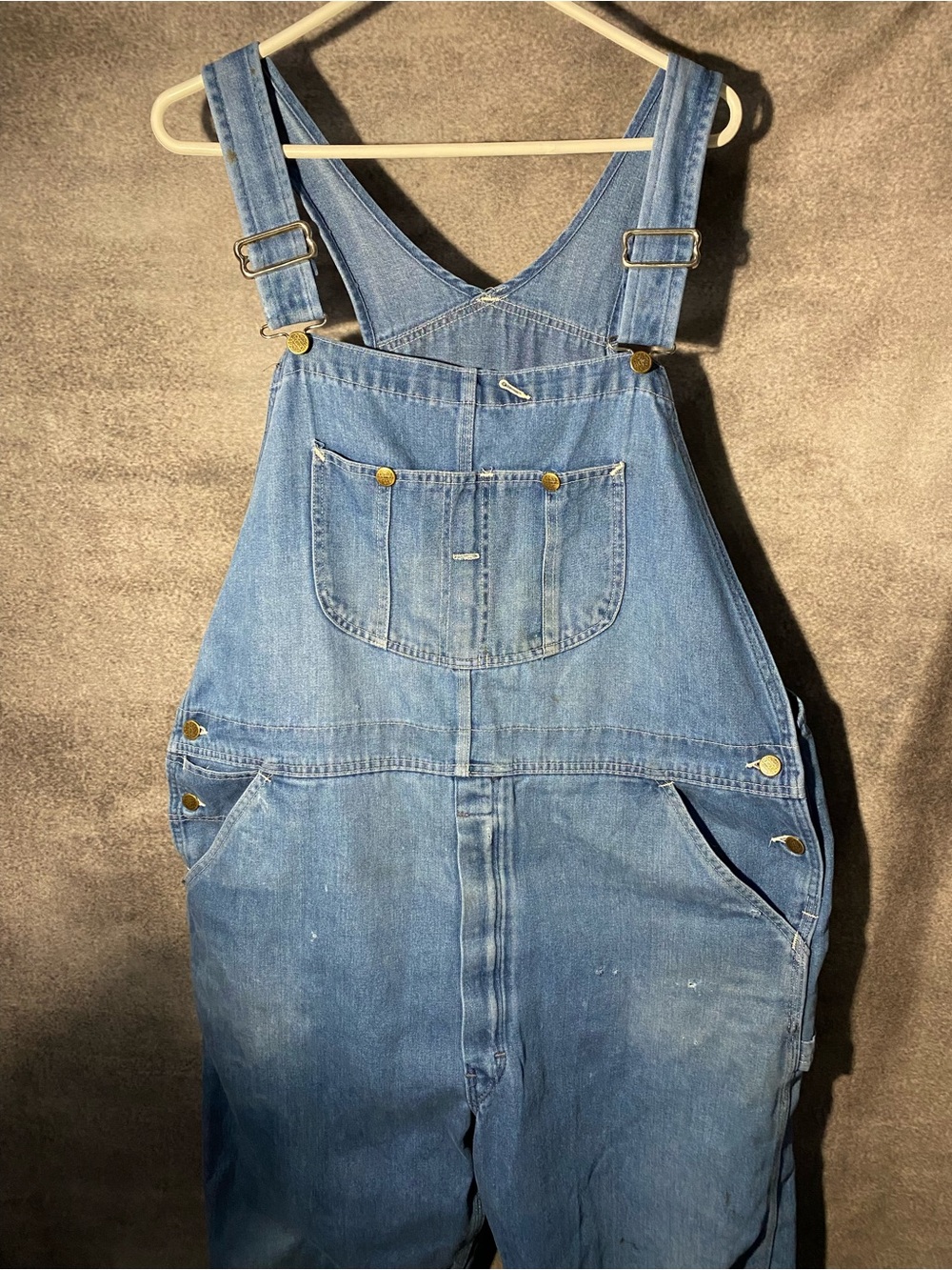 Vintage Sears Roebucks Denim Bib Overalls Distressed Workwear Faded SZ 38x30